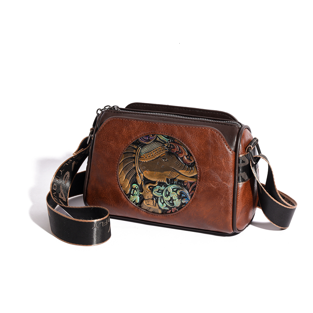 Vintage Style Cross Body Bags For Women Elephant Emed Mini Square Shoulder Messenger Bag Designer Handbags PU