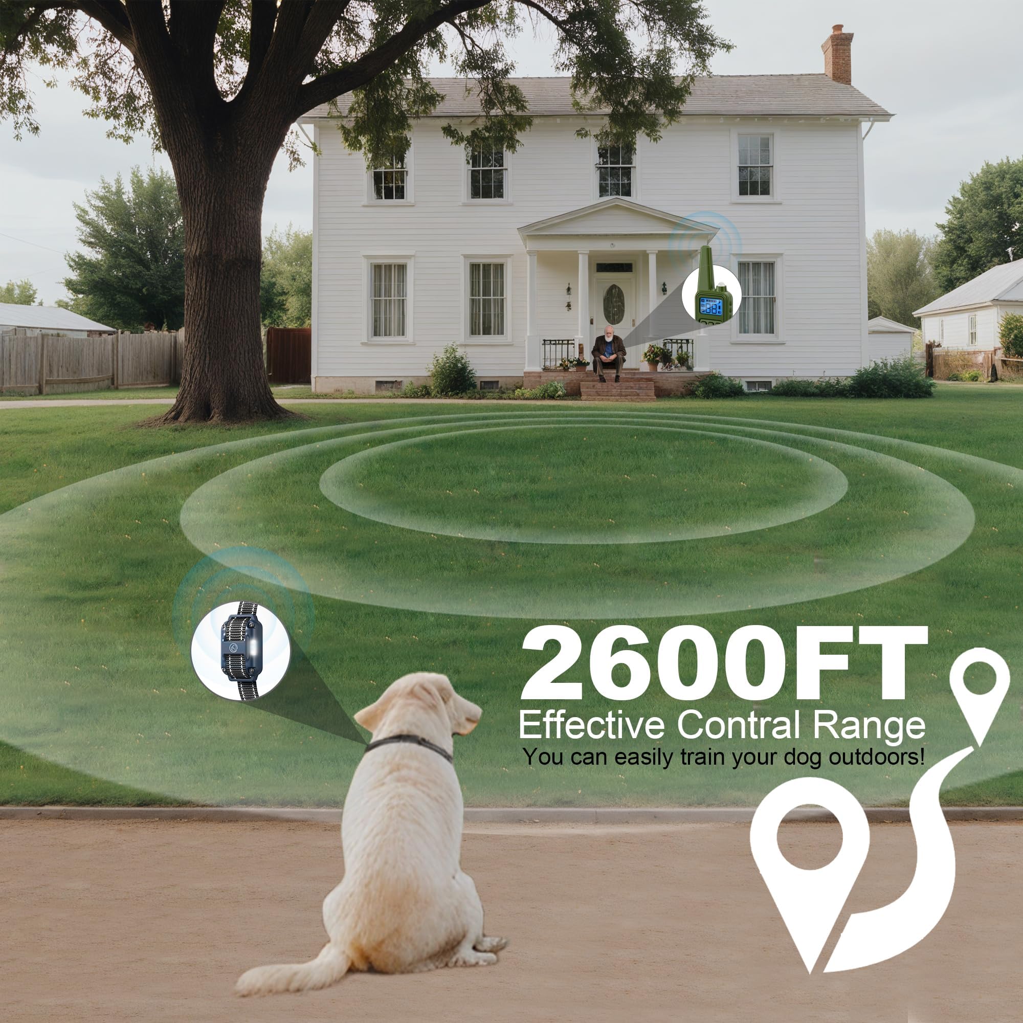 Heaflex Dog Collar Remote, 2600FT Range, 4 Training Modes Beep, Shake, Safe Shock, LED Light, Rechargeable IPX7 Waterproof All Breeds Sizes, with Thre