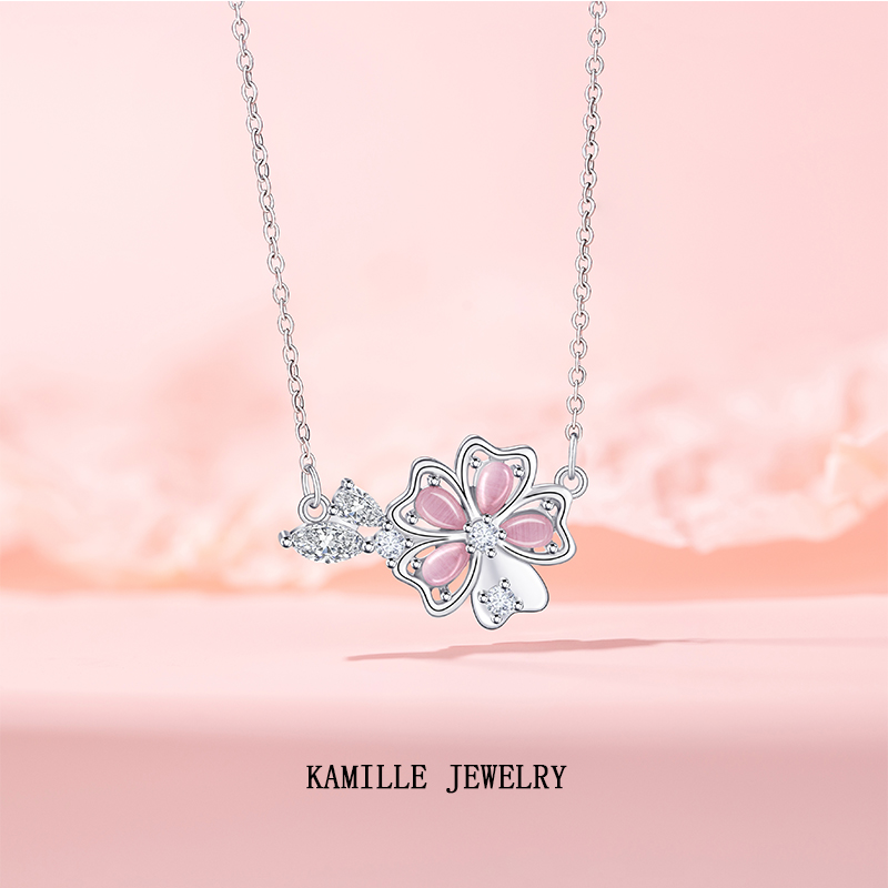 Unique Design Forest Style Cat Eye Crystal Flower Charm Necklace for Ladies - Office Wear Ready