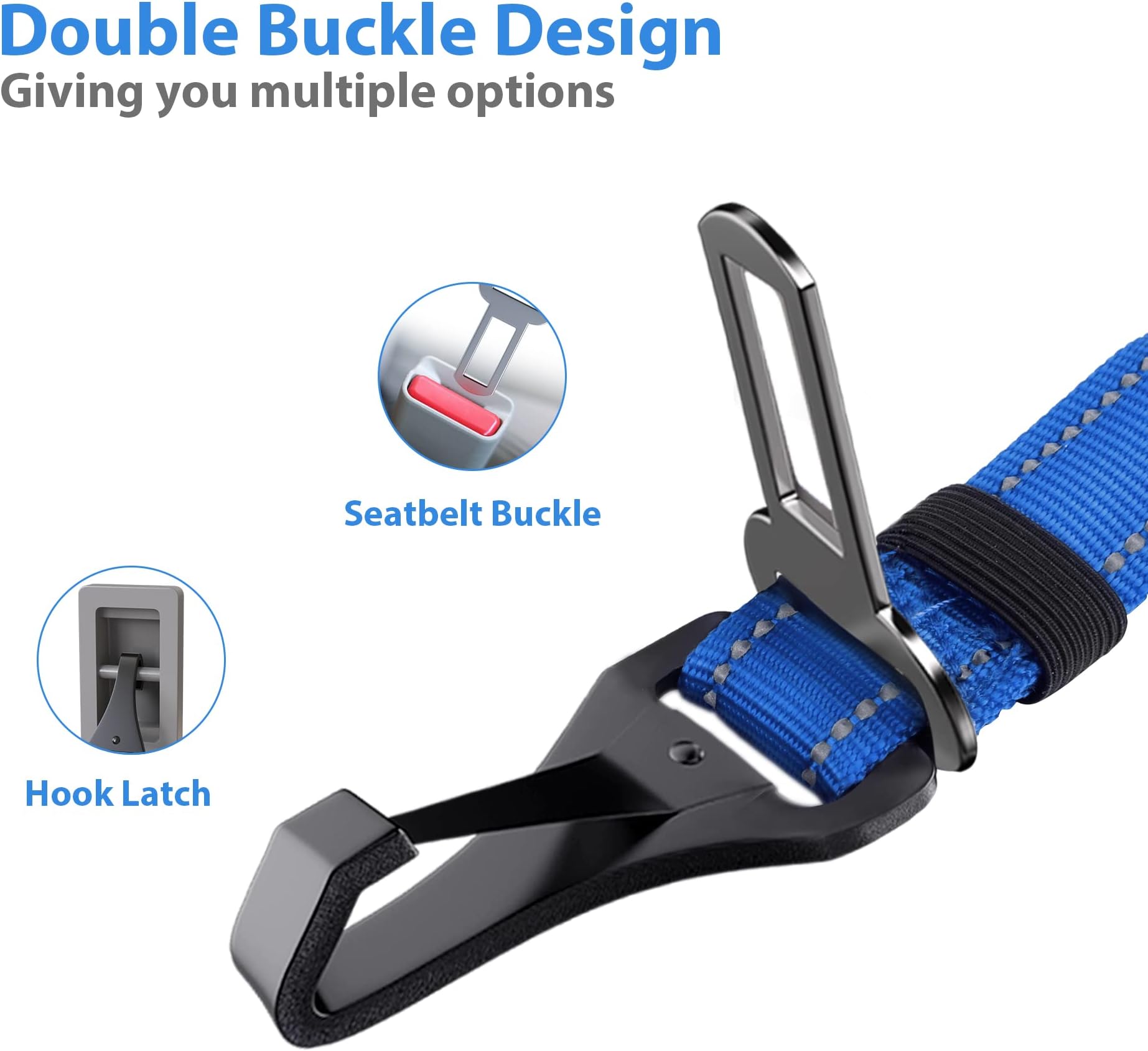 IOKHEIRA Seatbelt, Updated Adjustable Harness Reflective Bungee Dog Car Seat Belt with Aviation Aluminum Alloy Rotatable Carabiner, Hook & Buckle Free