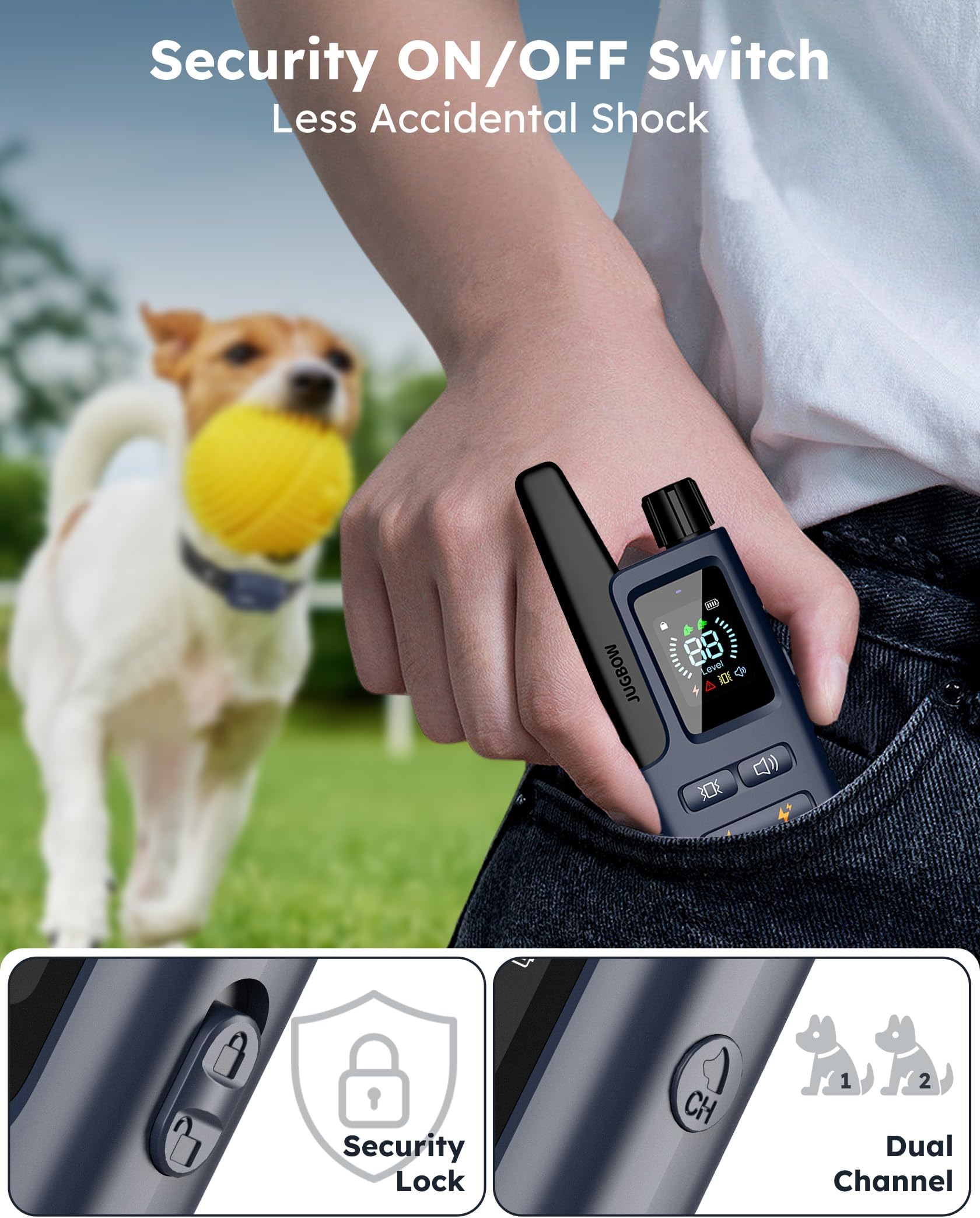Jugbow Shock 2 Dogs (10-120Lbs) - 3300FT Remote IPX7 Waterproof Electric Collar with 4 Training Modes, Rechargeable e-Collar for Lager Medium Small Do