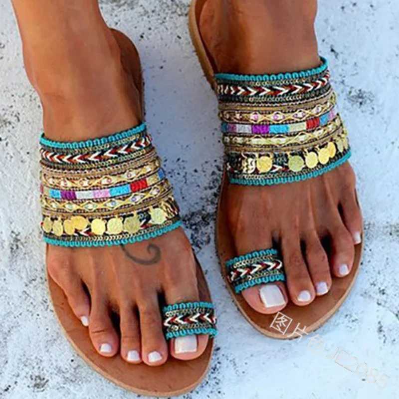 Womens Sandals Summer Greek Style Bohemian Folk Custom Womens Flat Shoes Casual Breathable Comfortable Beach Womens SlippersXJ250407