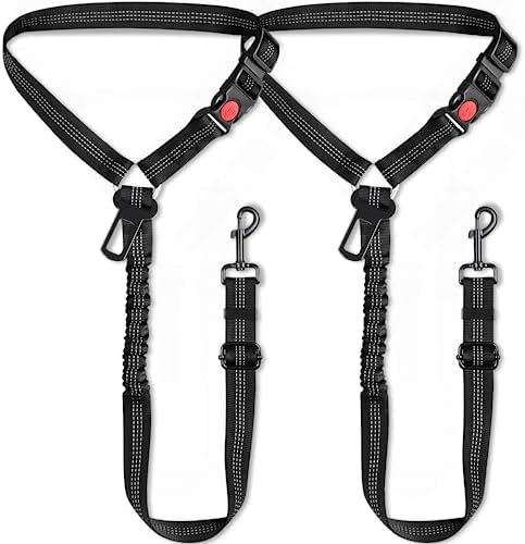 Pavsrmy 2 Packs Seat Belt Car, Upgrade 3-in-1 Seatbelt Adjustable Metal Buckle, Safety Headrest Restraint Dog Car with Elastic Bungee for Small Medium