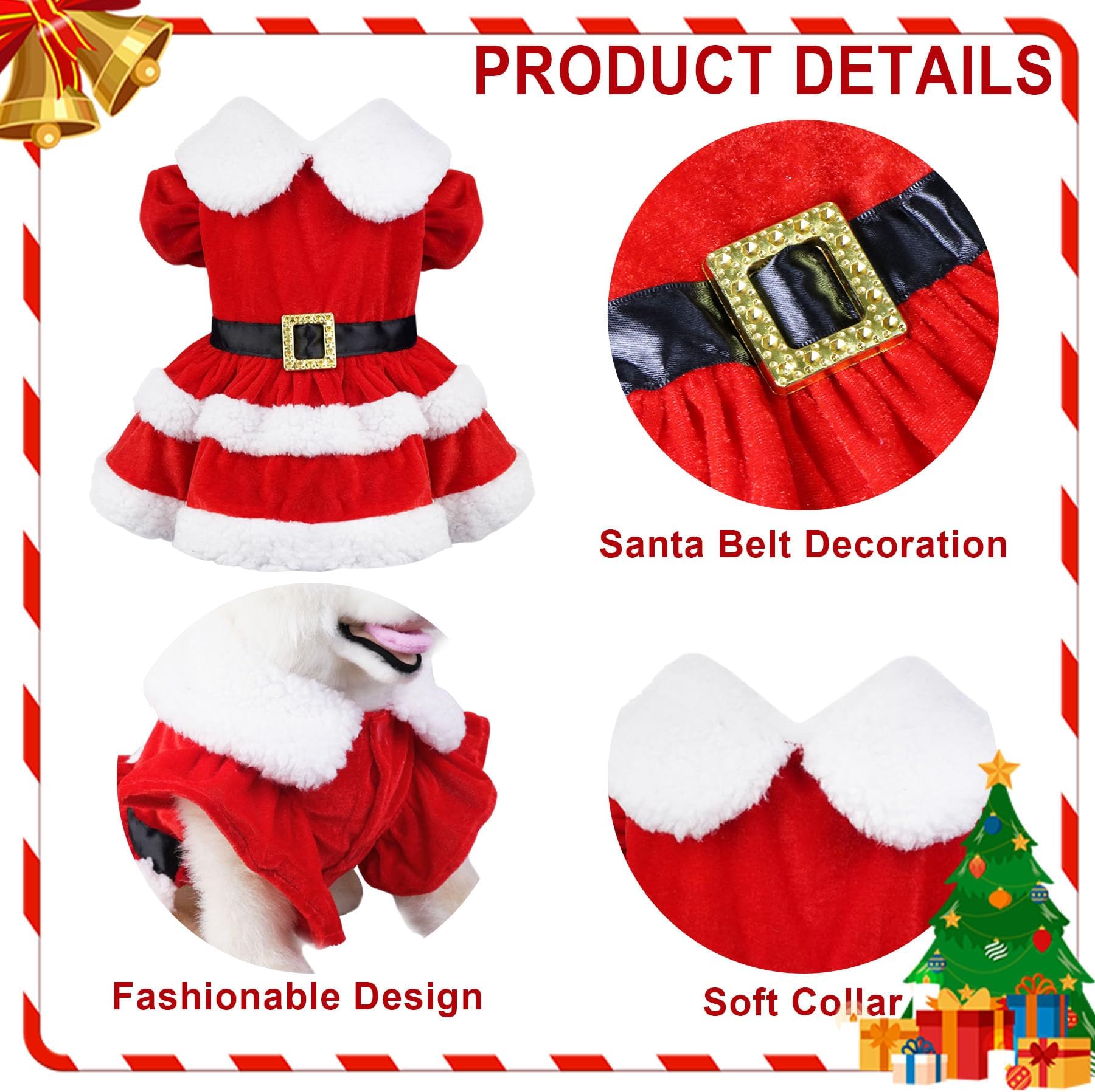 GOYOSWA Kitten Christmas Outfit Clothes Red Cat Santa Costume Dog Holiday Outfites for Kittens Cats Puppy
