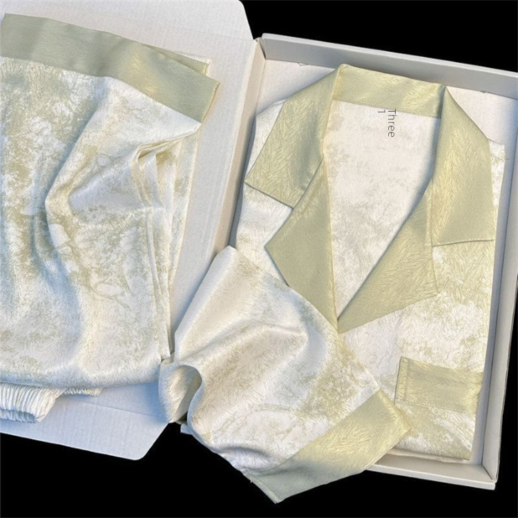 2024 Spring Summer Autumn Ice Silk Women's Long Sleeve Loose-Fit Urious Satin Homewear Suit