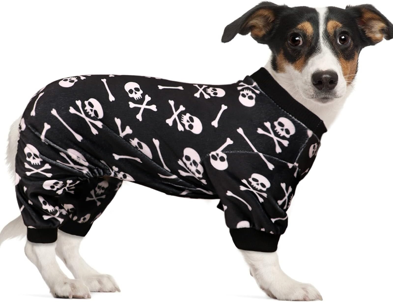Pamas Halloween Onesie Short Plush Pjs Skull&Crossbones Super Soft and Stretchy Dog Jammies for Large Dogs (L) Black