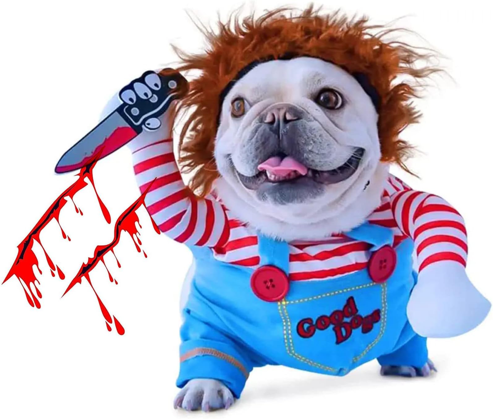 Pet Deadly Doll Costume, Novelty Halloween Christmas Funny Dog Cosplay Outfits Cute Clothes for Small Large Dogs Cats Party Dress Up Cool Puppy Costum