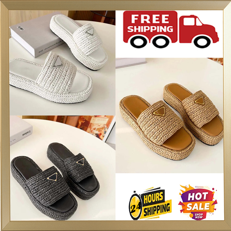 Designer Sandals Mules Women Slippers Crochet Flatform Slides Summer Sandal Platform Beach Chunky raffias High Quality Outdoor Woven Straw Slip-on eur 35-42