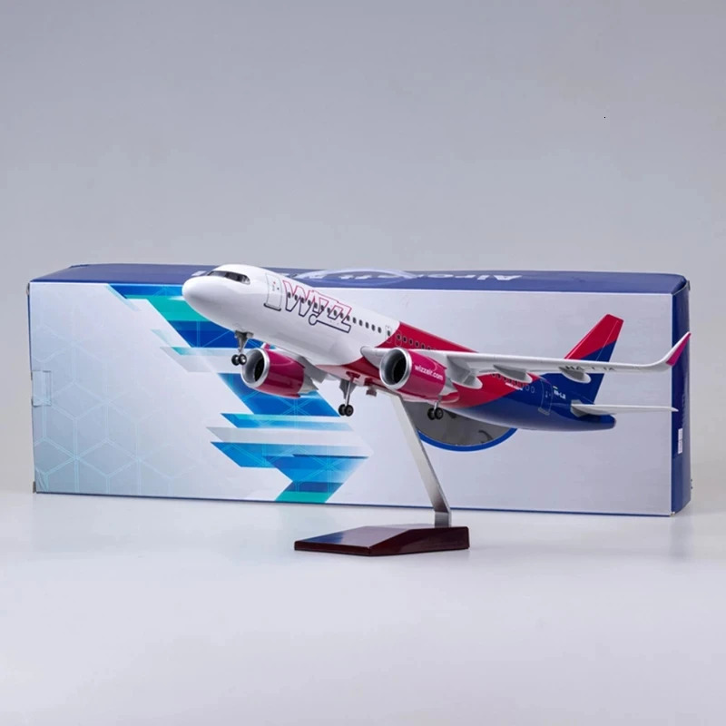 47CM 1 80 Scale Diecast Model Hungarian Wizz Air A320Neo Resin Airplane Airbus With Light And Wheel Collection Display 241127