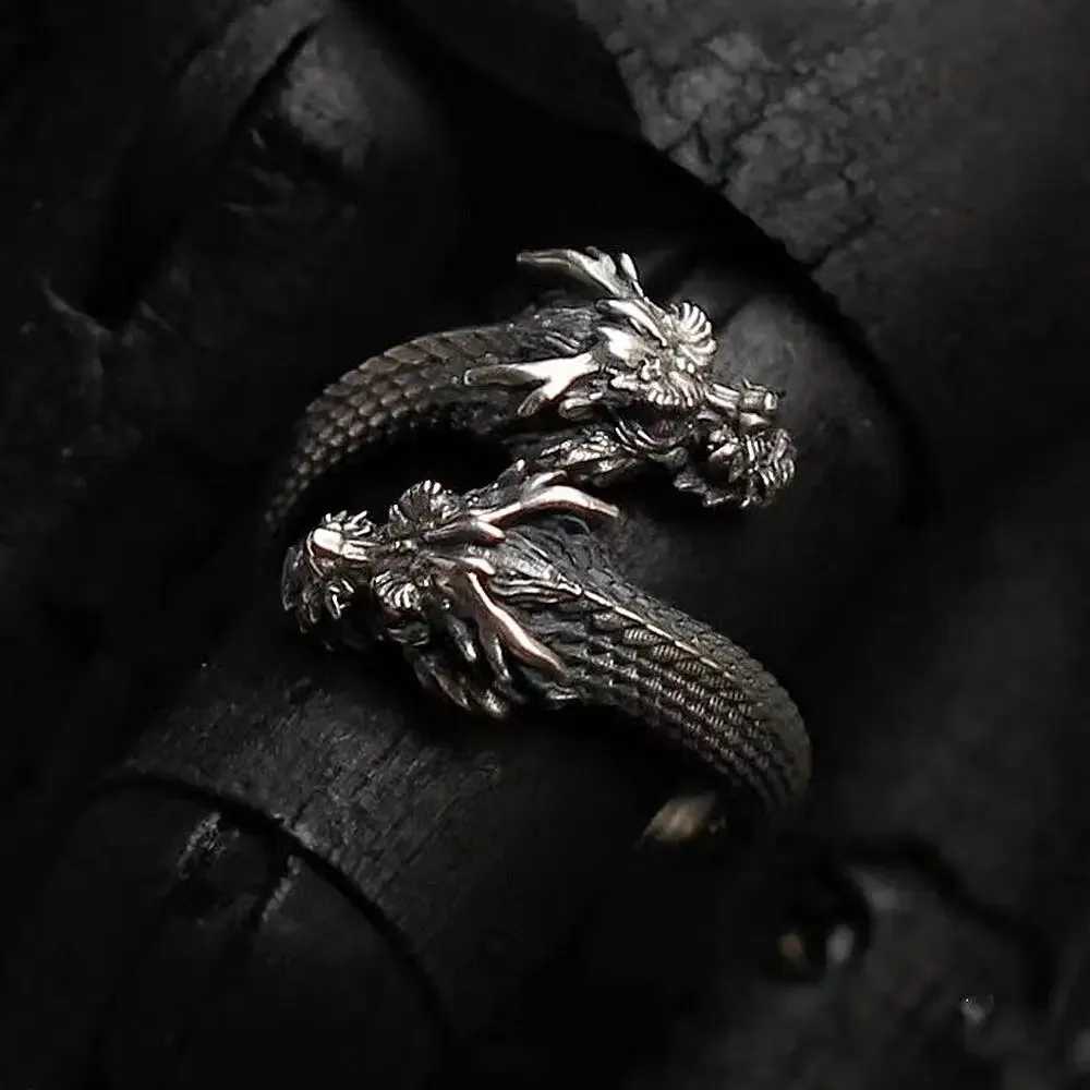 New Personalized Retro Domineering Trend Two-headed Dragon Ring Men Women Punk Adjustable Ring Hip Hop Rock Simple AccoriesXJ241127