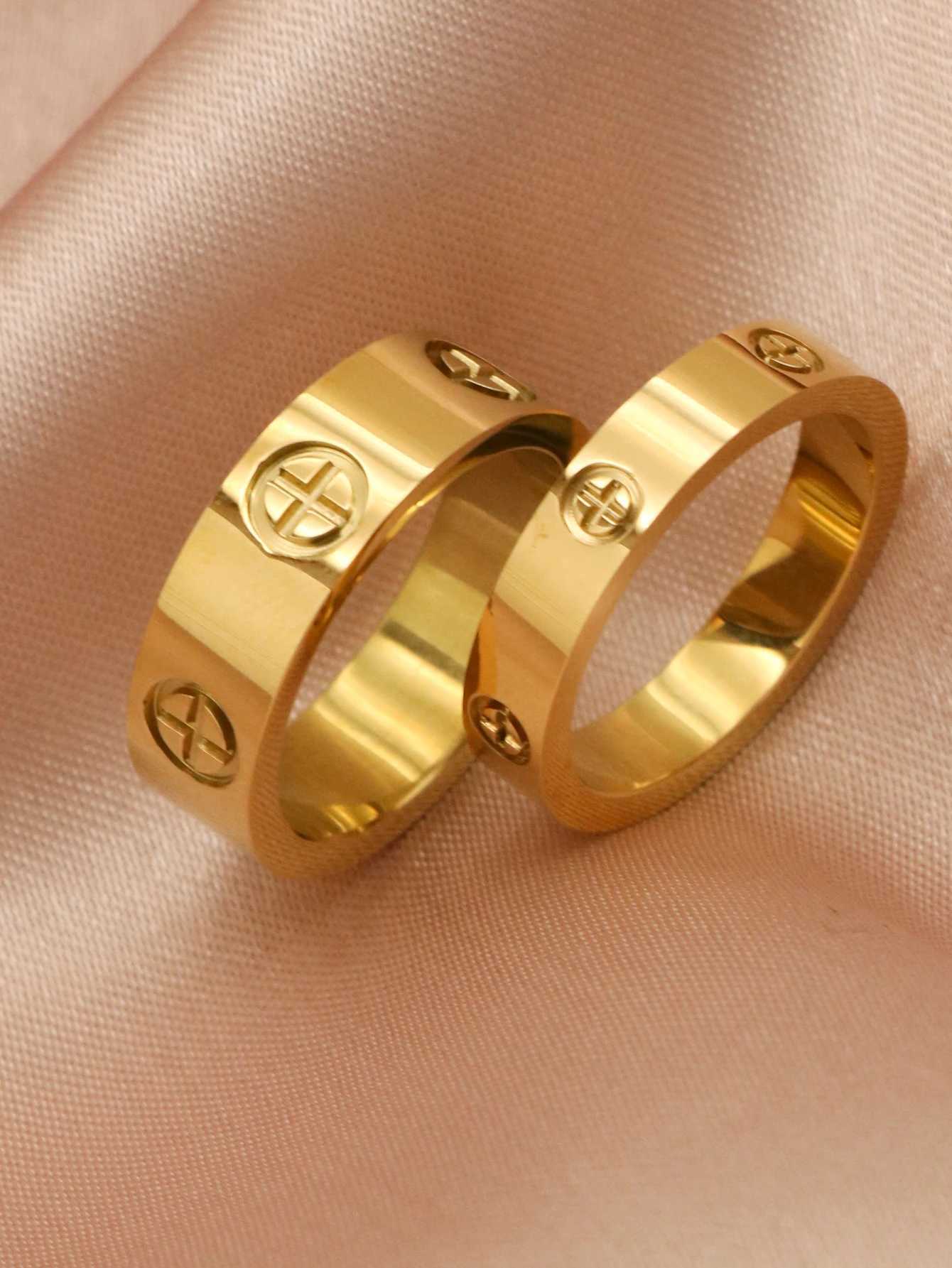 1 Piece Fashion Classic Cross Stainl Steel Rings For Women Men Gold Color Luxury Jewelry Wedding GiftXJ241127