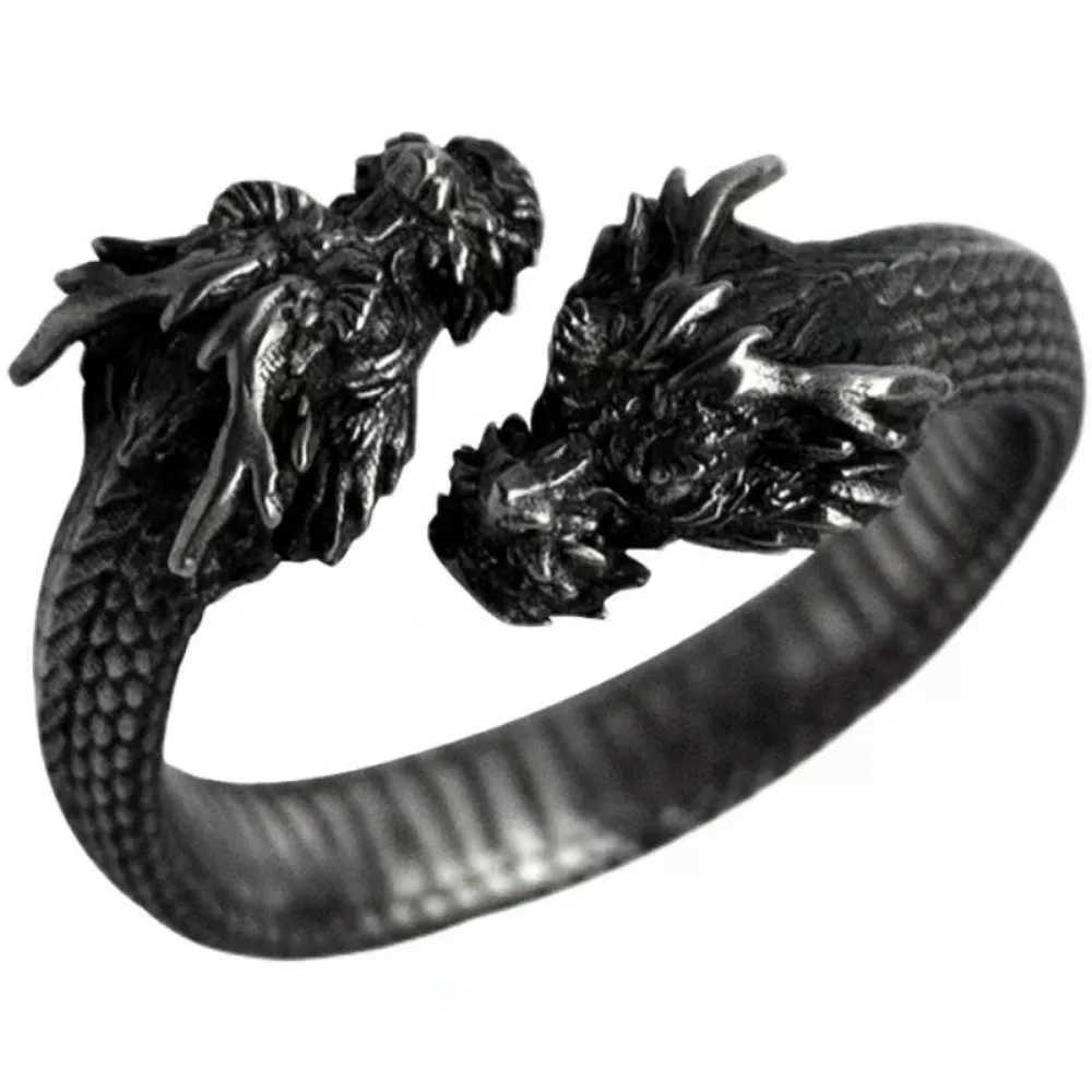 New Personalized Retro Domineering Trend Two-headed Dragon Ring Men Women Punk Adjustable Ring Hip Hop Rock Simple AccoriesXJ241127