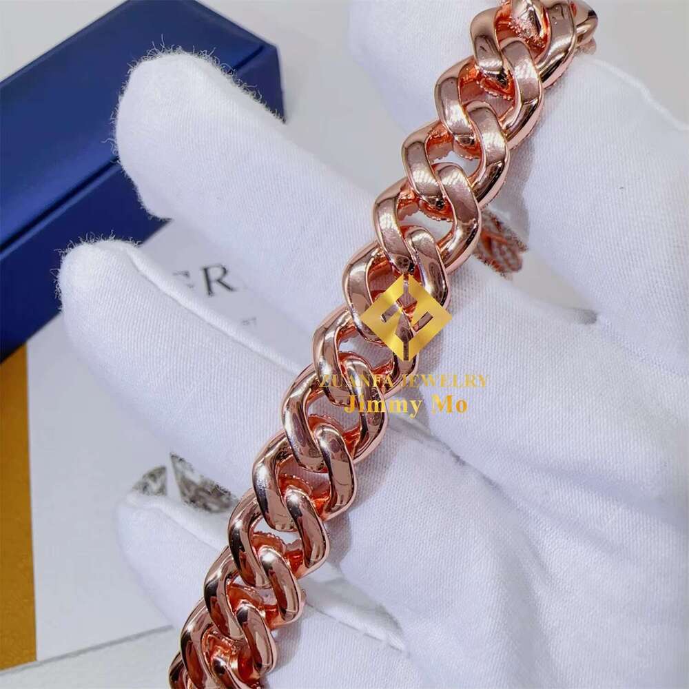 Solid Sier Rose Gold Plated Iced Out Hip Hop Fire Jewelry VVS Moissanite Dia Cuban K Chain Bracelet Man