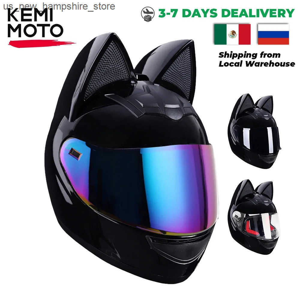 Motorcycle Helmets Cat Ear Motorcycle Helmet For Women Full Face Motocross Motorbike Mens Moto Helmet Breathable DOT Certification Girlfriend Gift J241127