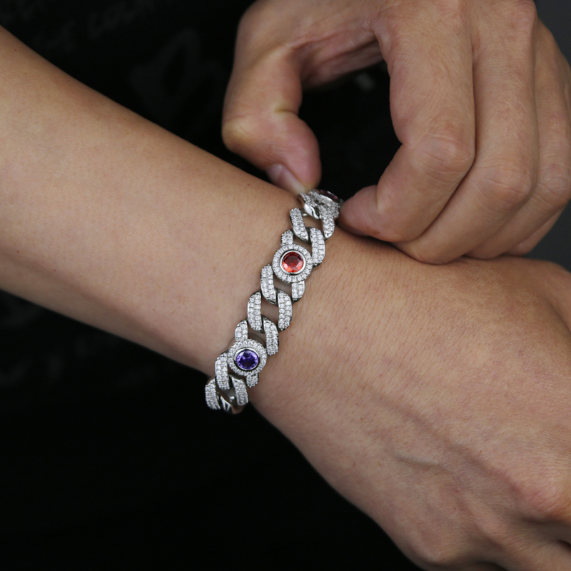 Fashion New Iced Out Round Eye Charm Necklace 12mm Cuban Chain Prong Setting Rainbow Cubic Zirconia Hip Hop Jewelry