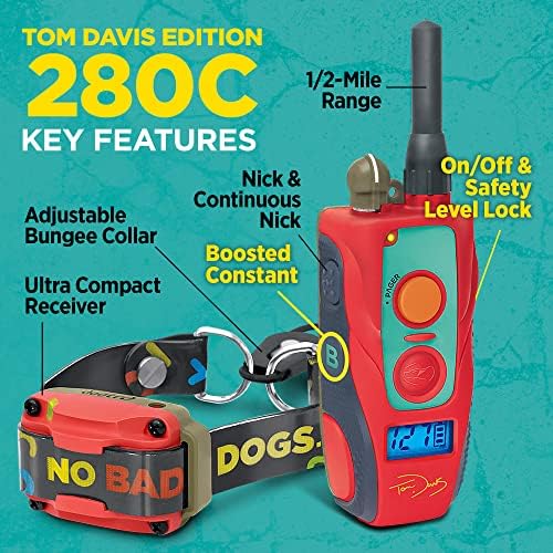 Dogtra E-Collar Tom Davis 280C Boost & Lock, Waterproof, 1/2-Mile Range Dog Training Collar with Remote, Rechargeable, 127 Levels, Vibration, Bungee, 
