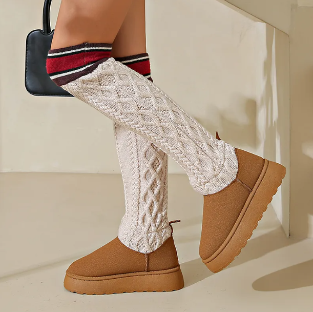 Winter Autumn Womens Over The Knee Sock Big Warm Increasing Long Boots Knieeted Thick Sole Mujer Shoes Boats Size 44