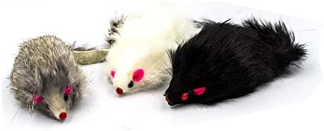AXEL PETS 10 Giant Furry Mice with Catnip and Rattle Sound Made of Real Rabbit Fur Interactive Catch Play Mouse Toy for Cat, Pack of 10 Mice