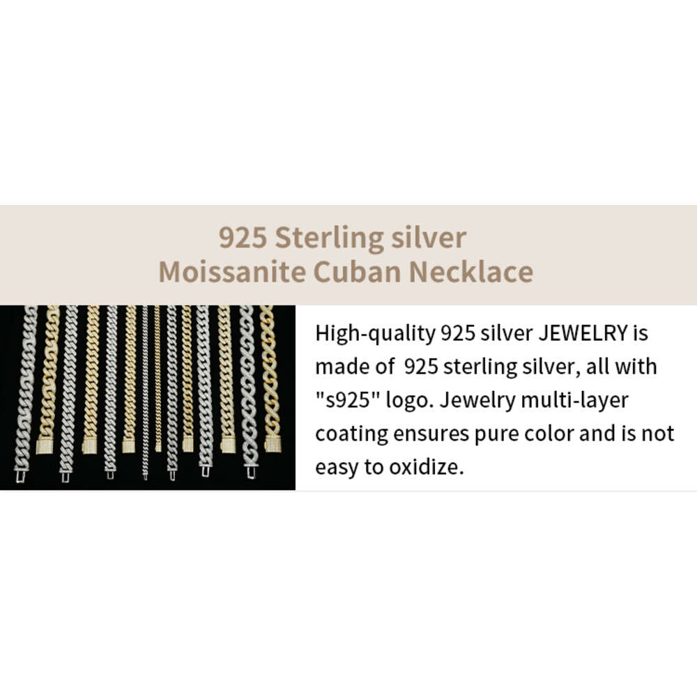 Custom 925 Sterling Silver Gold Plated Full of Iced Out Diamond Moissanite Hiphop Necklace Cuban Link Chain for Rapper
