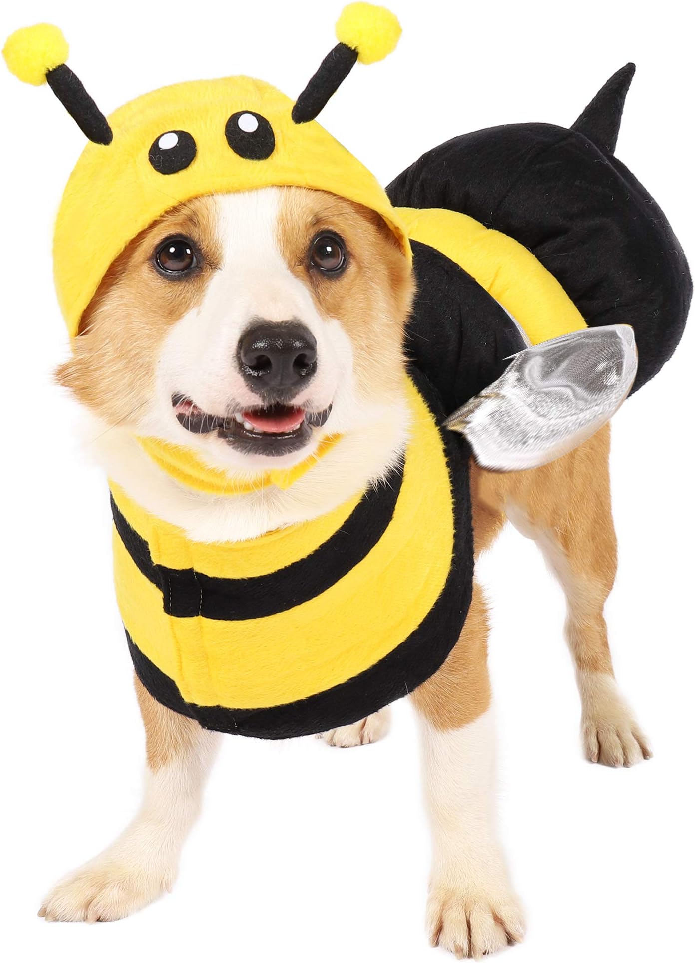 Spooktacular Creations Pet Dog Costume with 3D Bee Hat, Sier Wings for Halloween Dress-up Party, Role Play, Carnival Cosplay, Holiday Decorations Clot