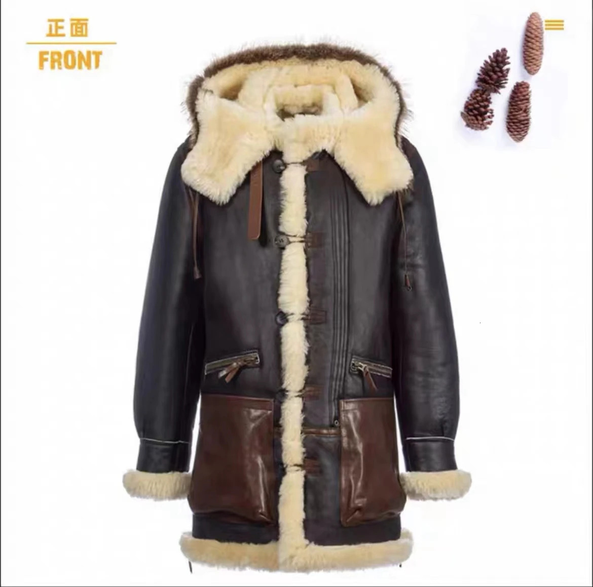 Winter High Quality Thick Pilot B7 Bomber Sheepskin Jacket Plus Size Shearling Wool Original Hooded Fur Genuine Leather Coats 241112