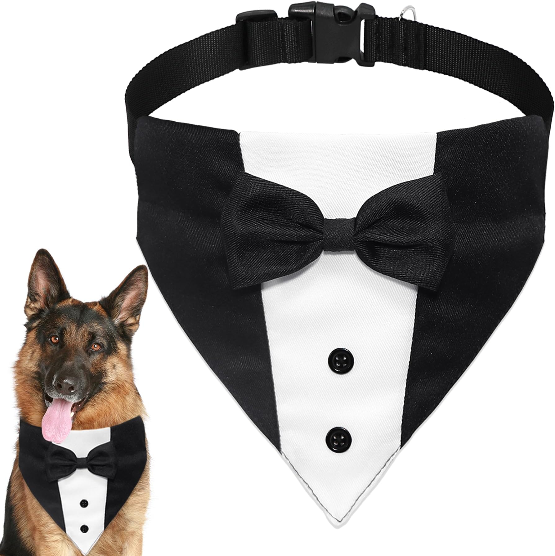 GOYOSWA Suit Wedding Bandana Collar with Bow Tie, Adjustable Tux Formal Dog Costumes, Engagement Birthday Tuxedo for Extra Large Dogs Pets (X-Large: N