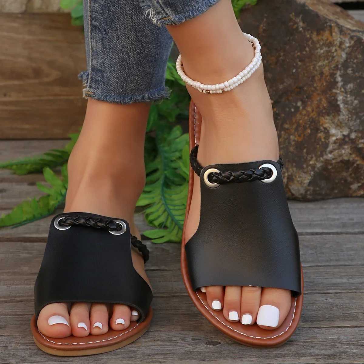 Sandals Women Flats Casual Slippers Summer Shoes 2024 New Fi Dress Flip Flops Beach Bohemian Shoes Femme Home SlidesXJ250207