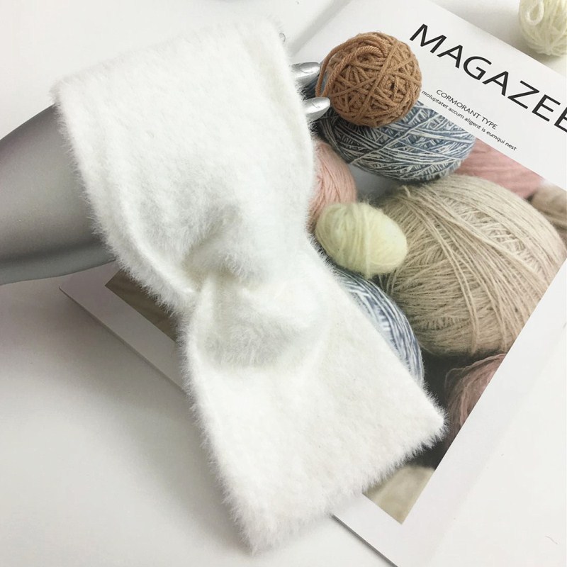 Internet celebrity imitation mink fur headband with cross knitted headband ins new warm woolen headband cover European and American plush headpiece