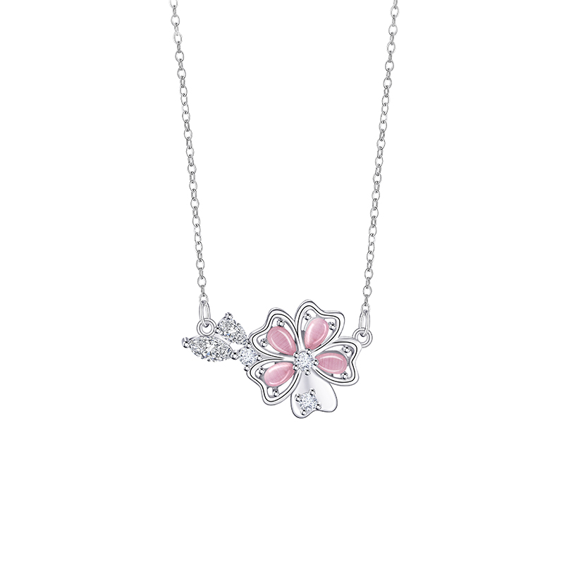 Unique Design Forest Style Cat Eye Crystal Flower Charm Necklace for Ladies - Office Wear Ready