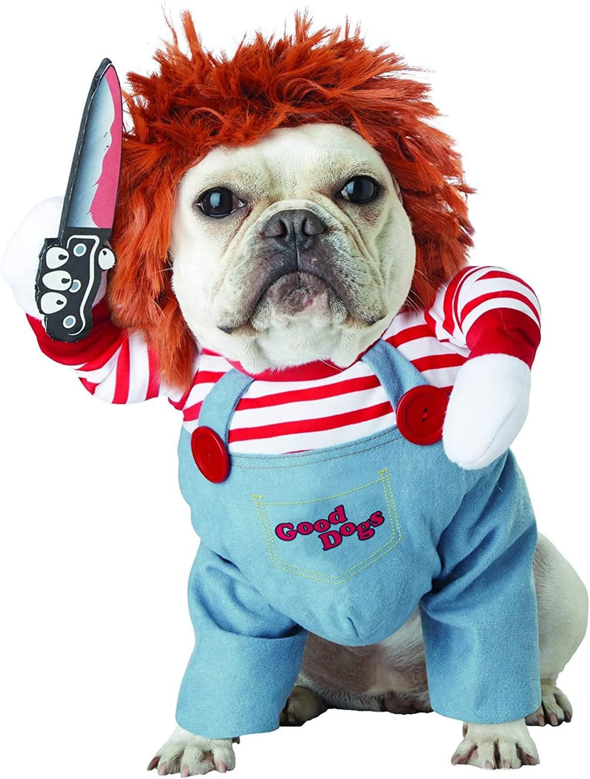 Pet Deadly Doll Costume, Novelty Cosplay Funny Halloween Costumes, Cute Clothes for Small Large Dogs Cats Puppy, Party Dress Up Cool Dog Outfit Scary 