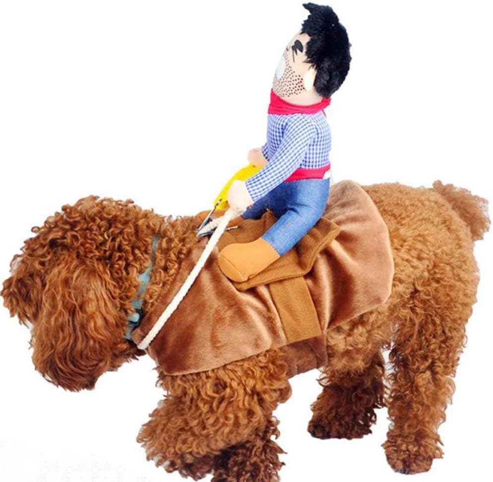 ISMARTEN Cowboy Rider Dog Dogs Outfit Knight Style with Hat Pet Costume for Halloween Day