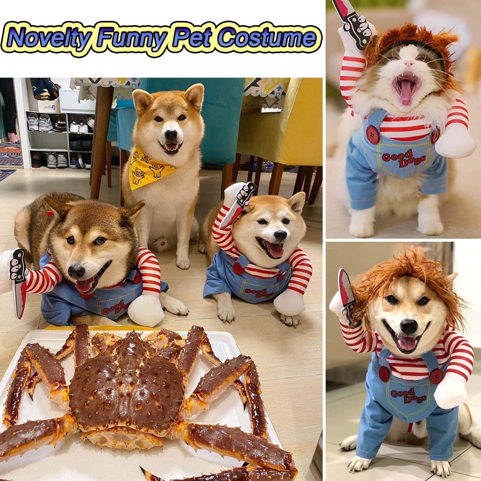 Pet Deadly Doll Costume, Novelty Halloween Costumes Cosplay Funny Outfit, Cute Dog Clothes for Small Medium Dogs Cats Puppy, Christmas Party Costume C