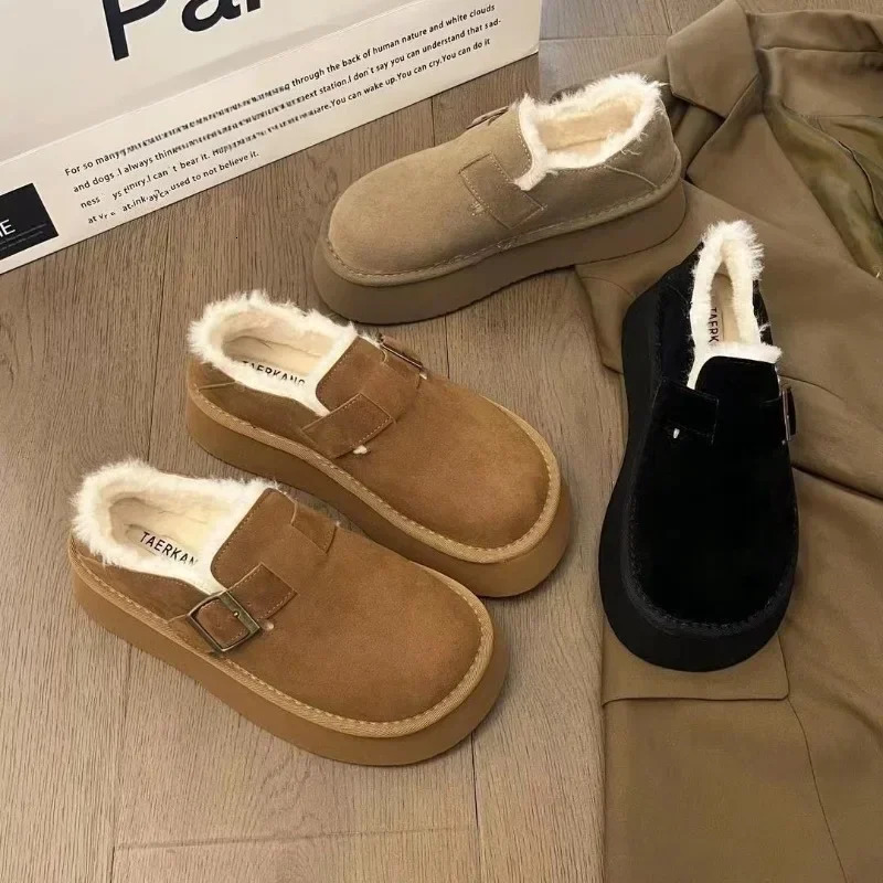 Womens Shoes Winter Plush Warm Cotton Shoe Fashion Suede Casual Shoes for Women Slip-On Loafers Fur Shoes Zapatos Mujer 241127
