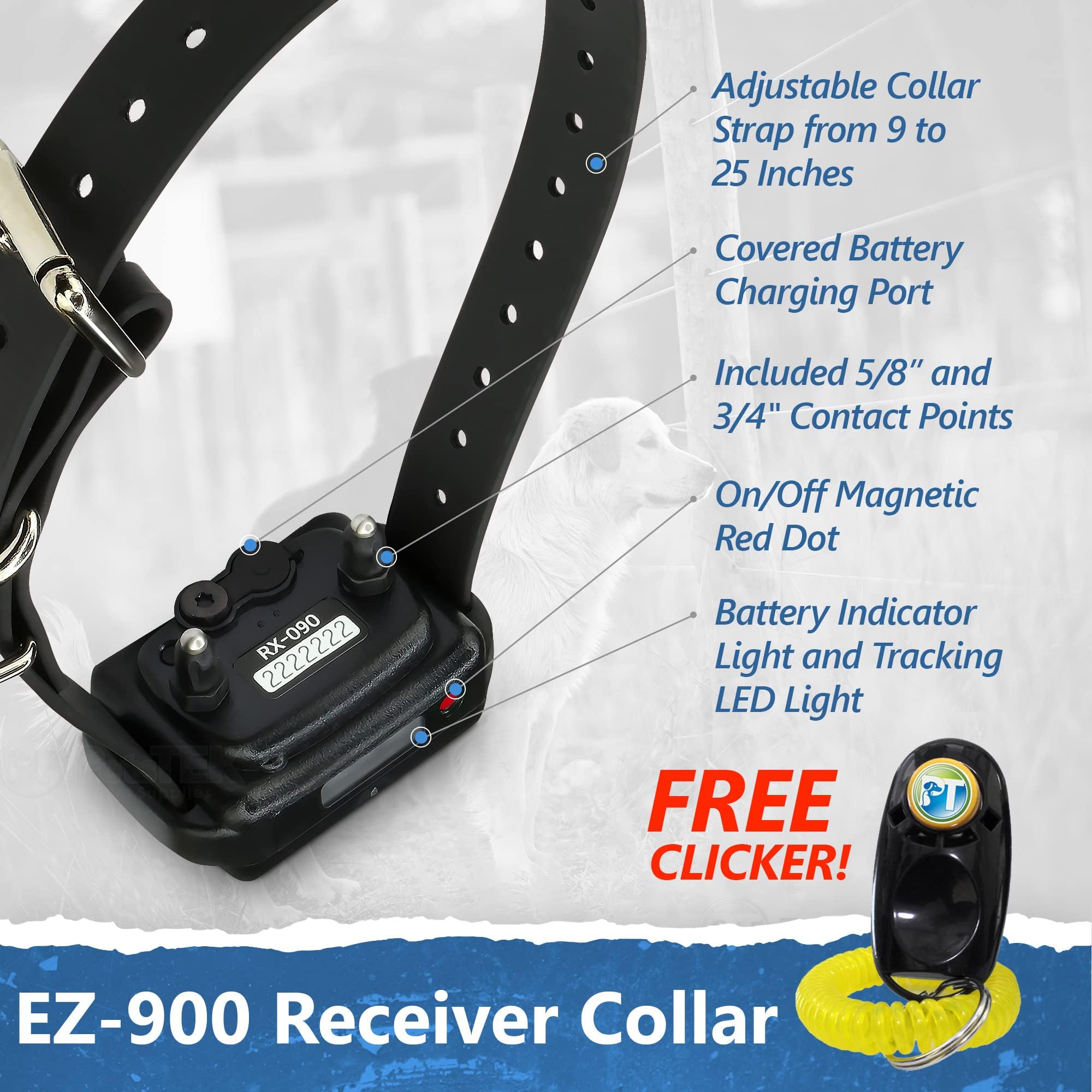 E-Collar Educator EZ-900-1/2 Mile Remote Waterproof Trainer - Static, Vibration and Sound Stilation Collar with PetsTEK Dog Training ker