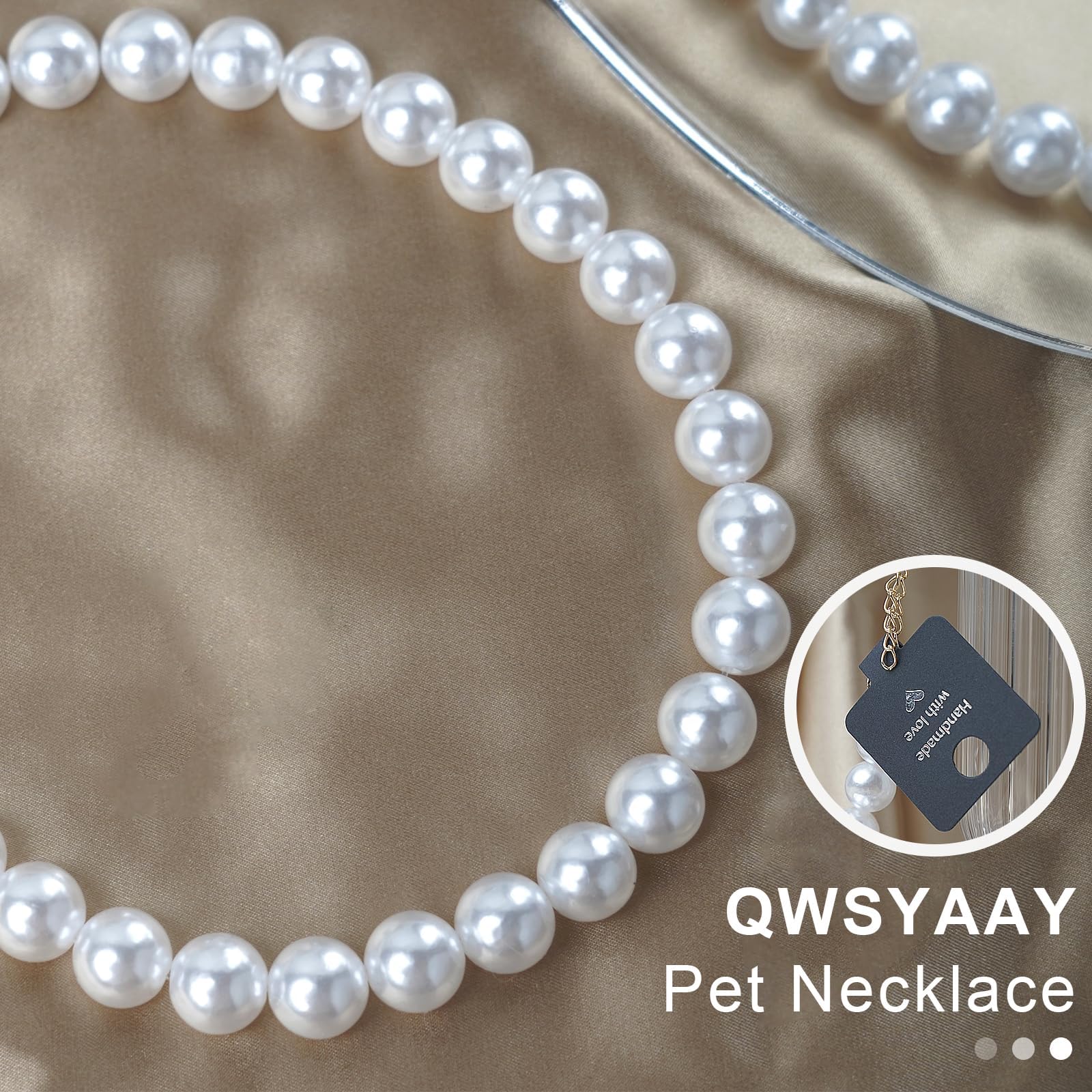 Pet Pearl Collar, Adjustable Dog Necklace,Chic Jewelry for Cat Puppy Chihuahua Girl Dogs Clothing Dress Accessories(White) (M 11.8''