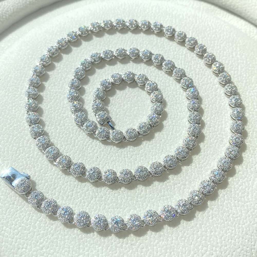 Iced Out Moissanite Chain 5mm Round Tennis Cluster Link Chain Sterling Silver 925 Moissanite Diamond Necklace for Men Women