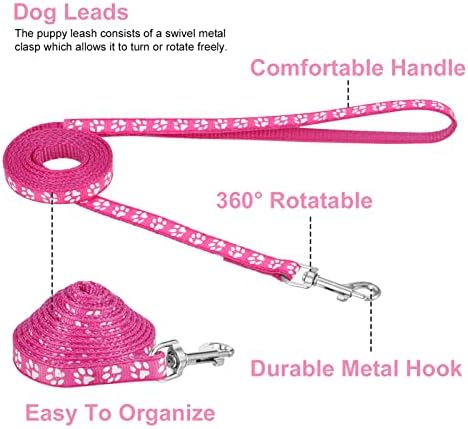 BOUSOE 2 Packs Dog Leash Set, and Lead Set Quick Release Buckle Adjustable Paw Print Soft Nylon Pet Collar for Puppy Small Dogs