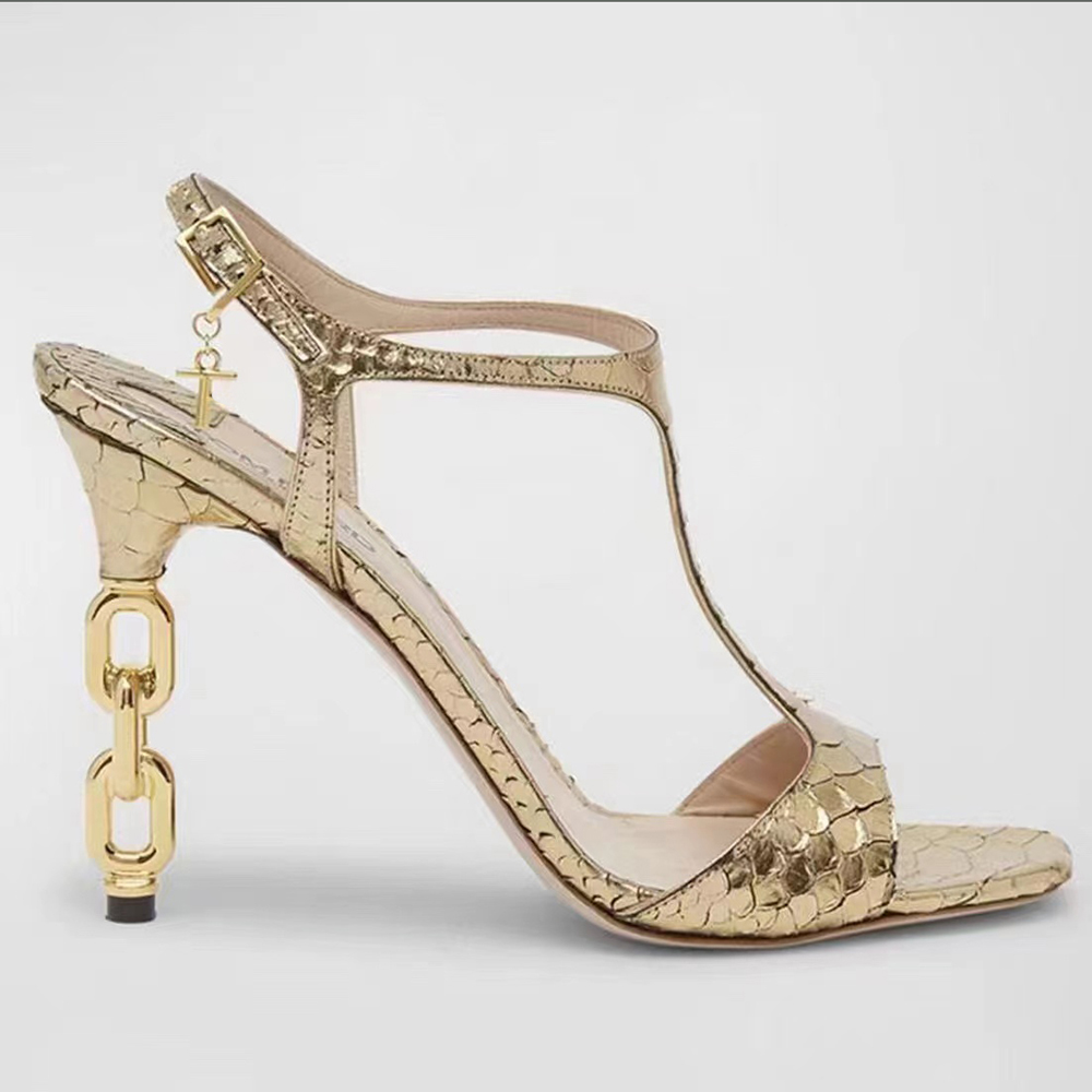 Genuine Leather ankle strap stiletto sandals metal chain heel leather outsole gladiator pumps Women's Party Evening Shoes Luxury Designer high heels 34-43 with box