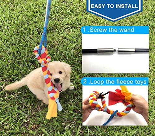 Interactive Flirt Pole Chase and Tug of War,Durable Teaser Wand with Pet Fleece Rope Tether Lure Toy to Outdoor Exercise & Training for Small Medium L