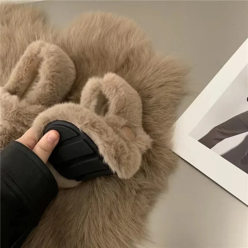 Fashion Womens Winter Fur Flat Shoes Women Warm Plush Mary Jane Casual Ballet Shoes Outdoor Round Toe Shallow Footwear 241127