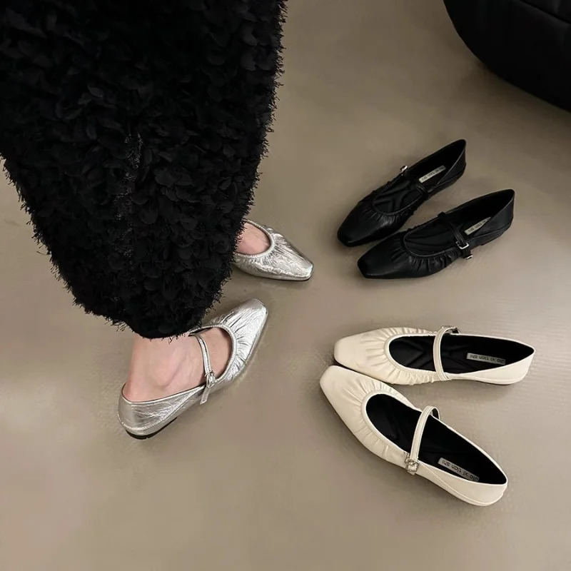 Women Flats Mary Janes Shoes Spring Fashion Square Toe Shallow Ladies Soft Sole Ballerinas Flat Heel Casual Ballet Shoes 241127