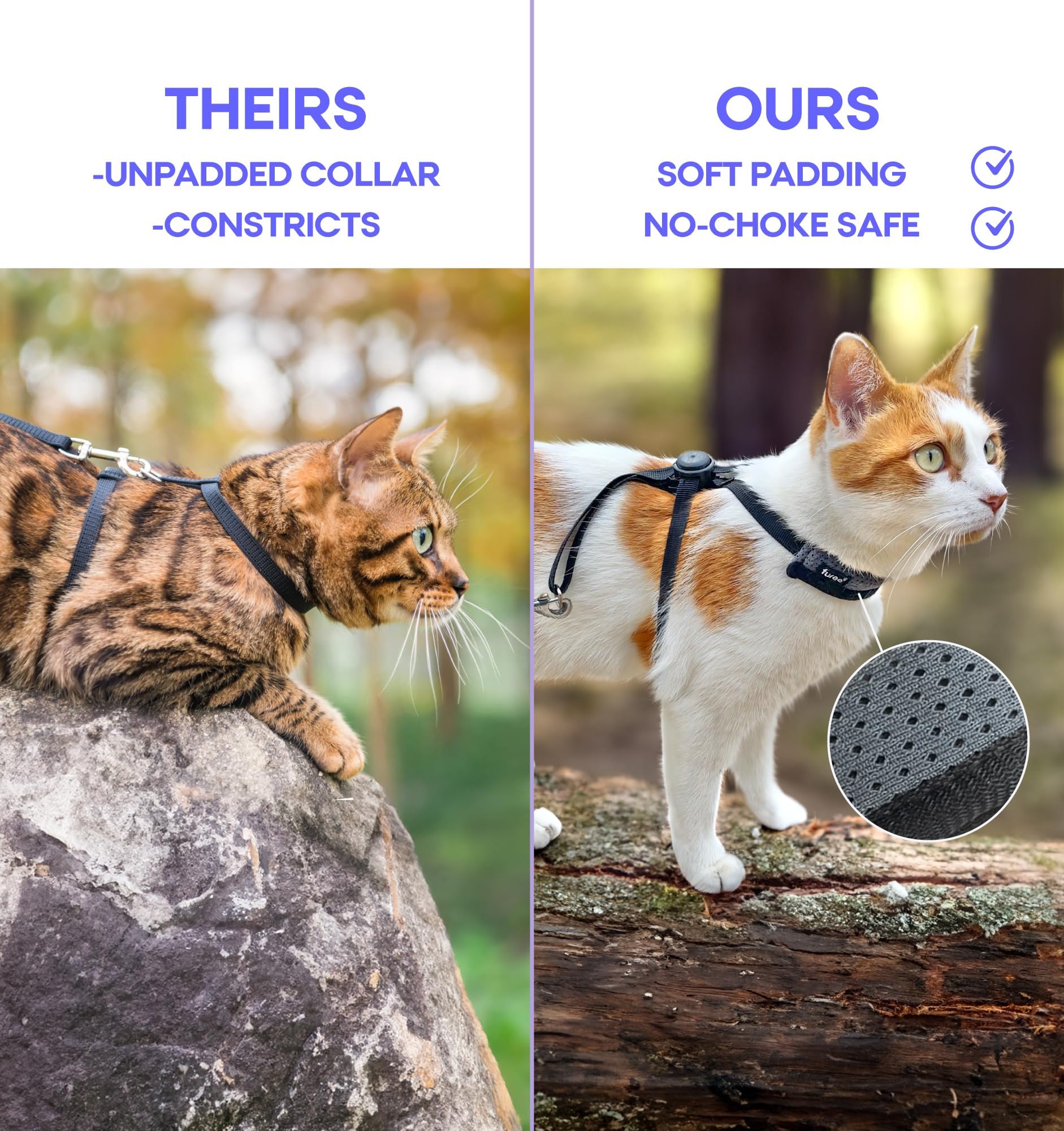 Furee Push-Button Adjustable Harness for Cats, Non-Bulky, Escape-Proof, Anti-Flop Over, Fully Adjustable Harness for Pets, Also for Small Dogs, Bunnys