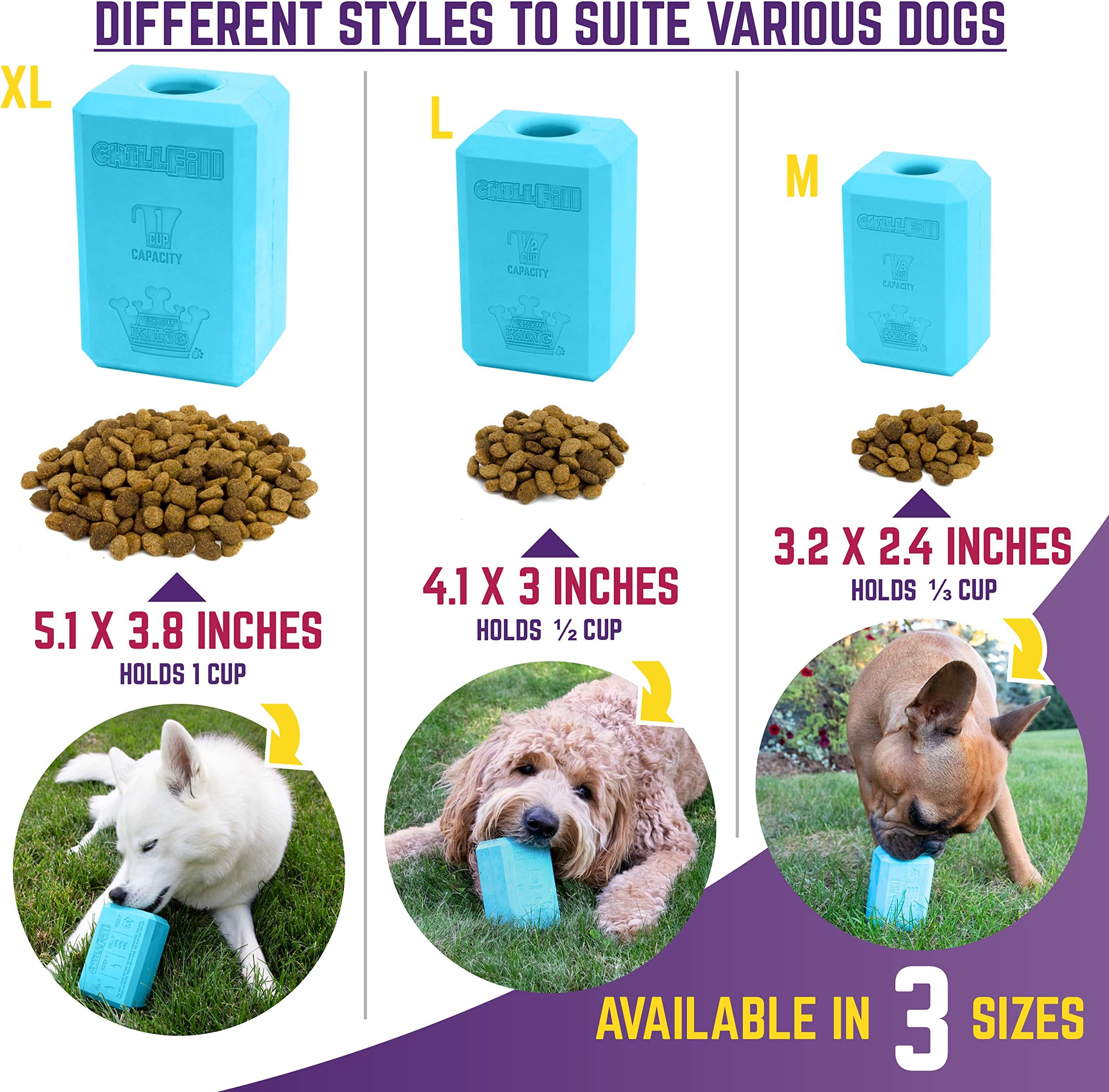 Chew King Premium Treat Dog Toy,, Extremely Durable Natural Rubber Fillable Toy Collection, Frozen Feeding,All Breed Sizes, Blue
