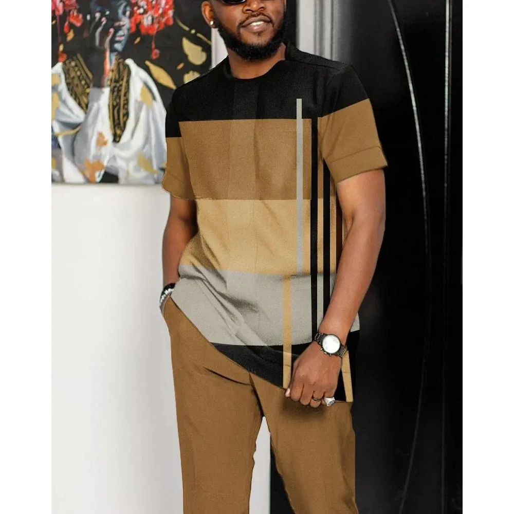 Mens Trousers Tracksuit 2 Piece Set Fashion African Ethnicity Streetwear Short Sleeve TShirt Long Pants Male Clothing Outfits 240419 - view 7
