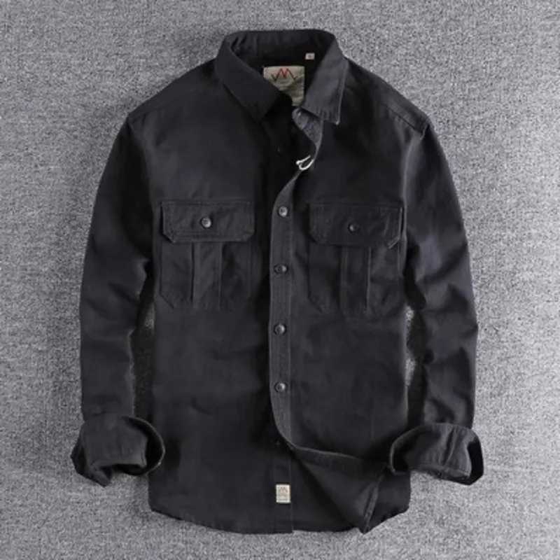 Safari style mens shirt top pure cotton workwear multi pocket shirt simple washing old version mens long sleeved jacket W241127