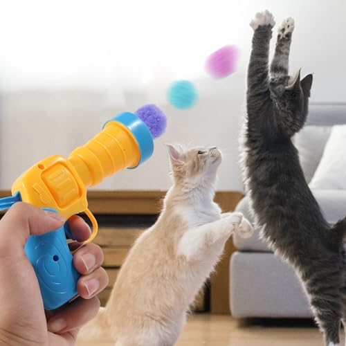 JPTECY Cat Ball Toy Launcher Gun 34pcs Cat Toys for Indoor Cats Interactive Cat Toy Kitten Toys Cat Balls Fetch Toy Cute Cat Toys Cat Ball Launcher, C