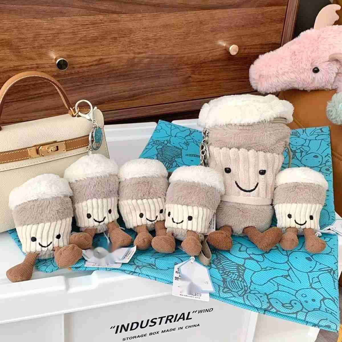 Keychains Lanyards Original Fun Jellycat Plush Toy Doll Coffee Keychain Pendant Cute Accompanying Bag Doll H241127