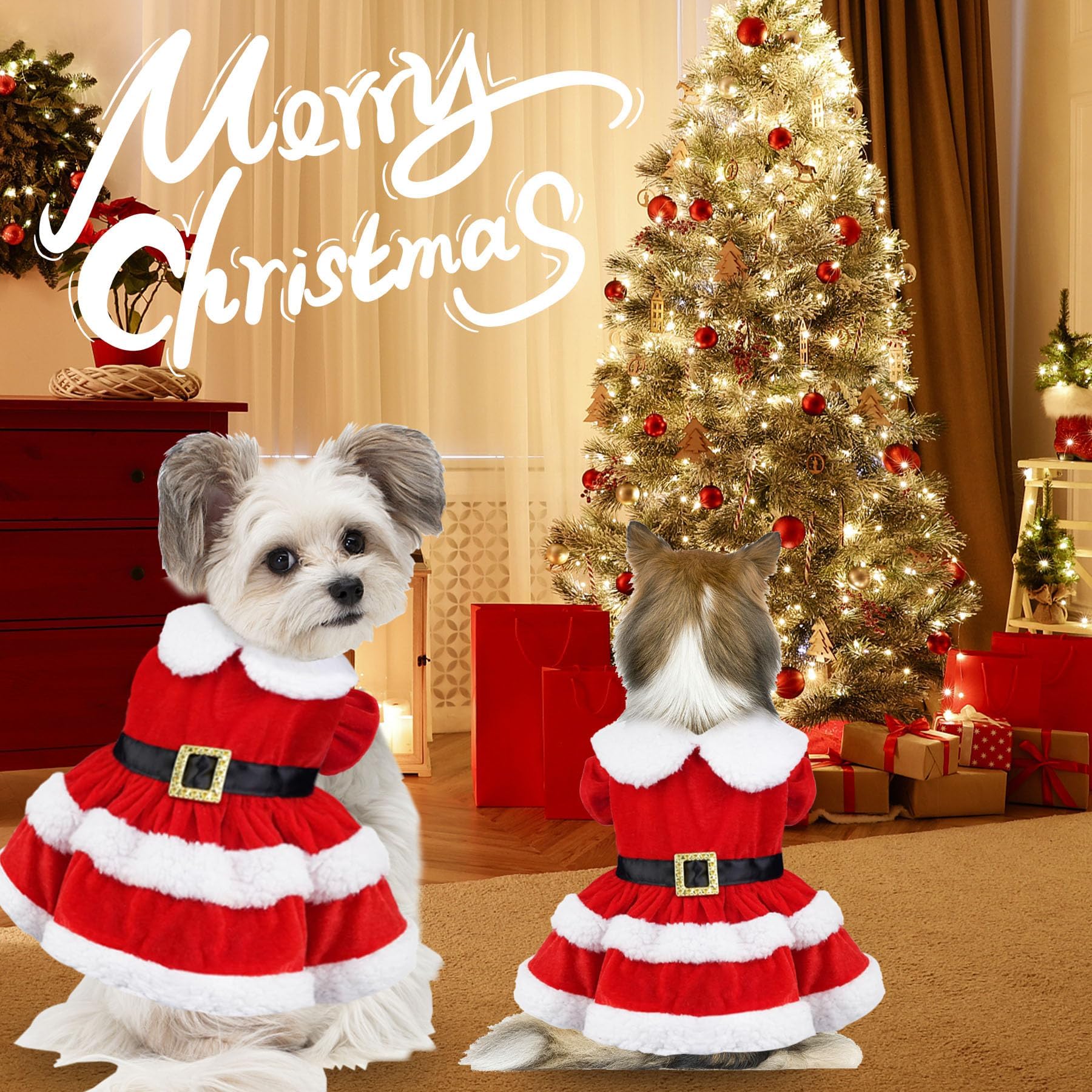 GOYOSWA Kitten Christmas Outfit Clothes Red Cat Santa Costume Dog Holiday Outfites for Kittens Cats Puppy