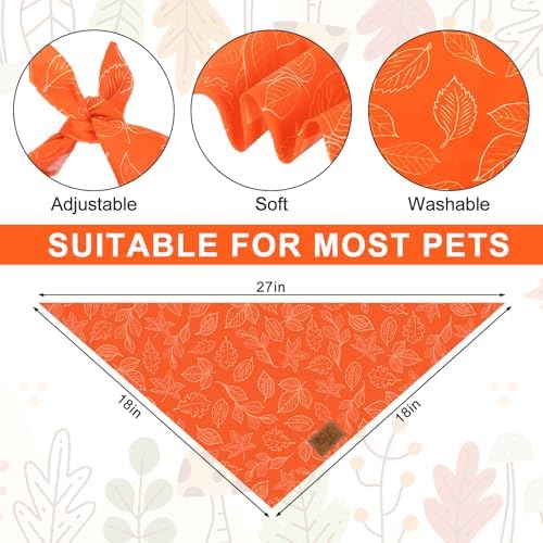 JarThenaAMCS 2Pcs Fall Reversible Bandana Pumpkin Polka Dot Autumn Leaves Gingham Triangle Scarf Orange Adjustable Pet Neckerchief Bibs for Dog Cat Co
