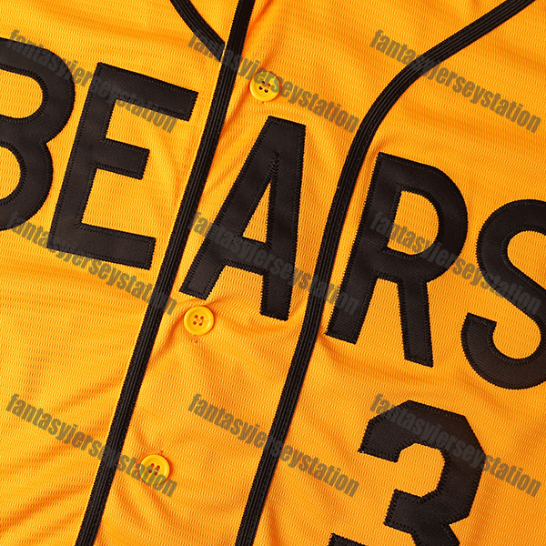 Men's Polyester Baseball Jersey Bad News Bears #3 Yellow Tanner Boyle Chico'S Bail Bonds Embroidered V-Neck, Breathable Button-Up Shirt for 